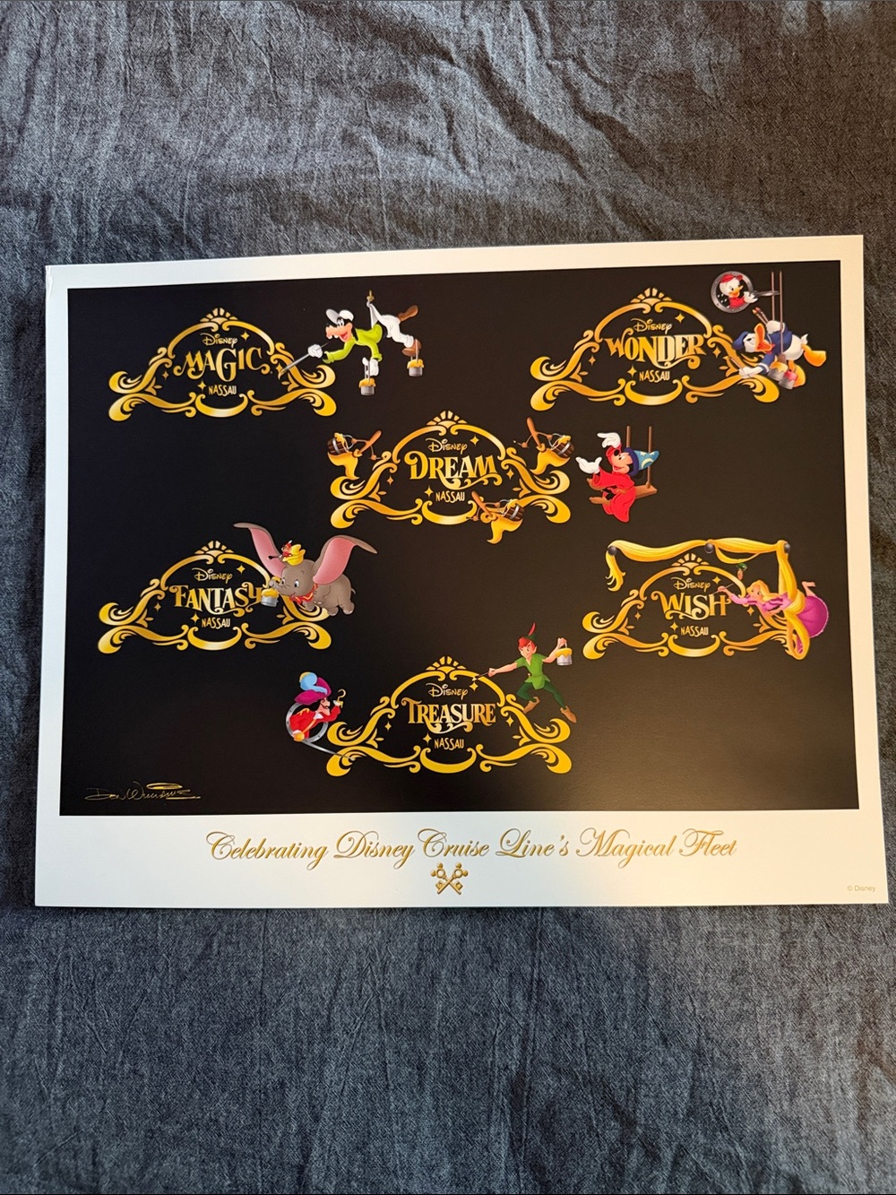 Disney Cruise Line Fleet Print with Character Icons - Black & Gold